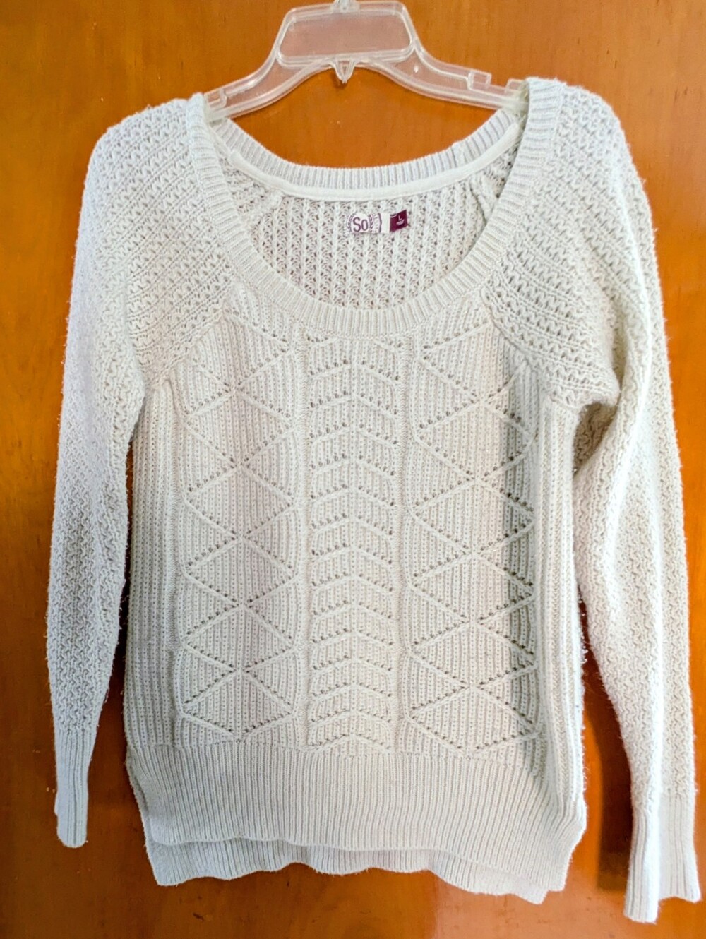 SO Cream Cable Knit-Front Scoop Neck Sweater Sz. L